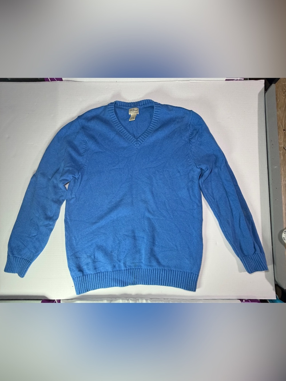 Vintage Y2K L.L.Bean 100% Cotton V-Neck Sweater XL Tall Blue 1990s 2000s